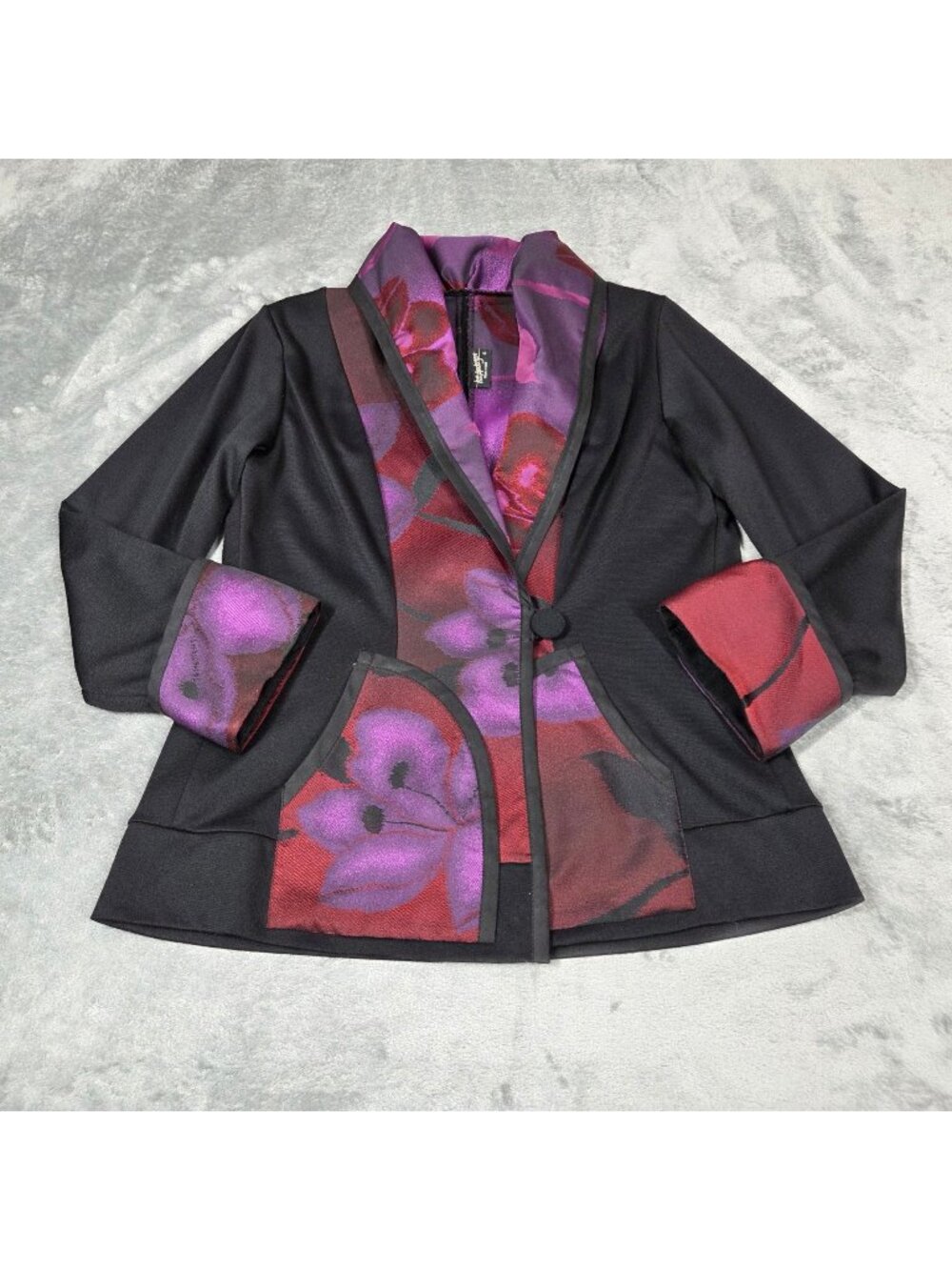 Lee Andersen Jacket Womens Small Black Purple Dark Floral Art to Wear Blazer